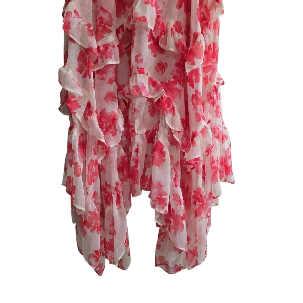 Misa LA Dakota Chiffon Floral Midi Dress XS Hi Lo Assymetrical Hem - Picture 7 of 13